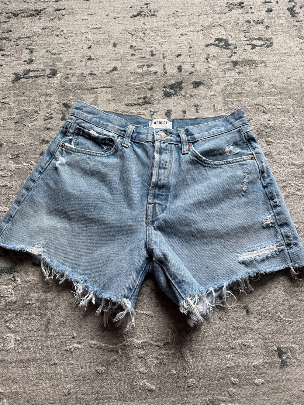 Agolde Light Wash Distressed Frayed Denim Shorts